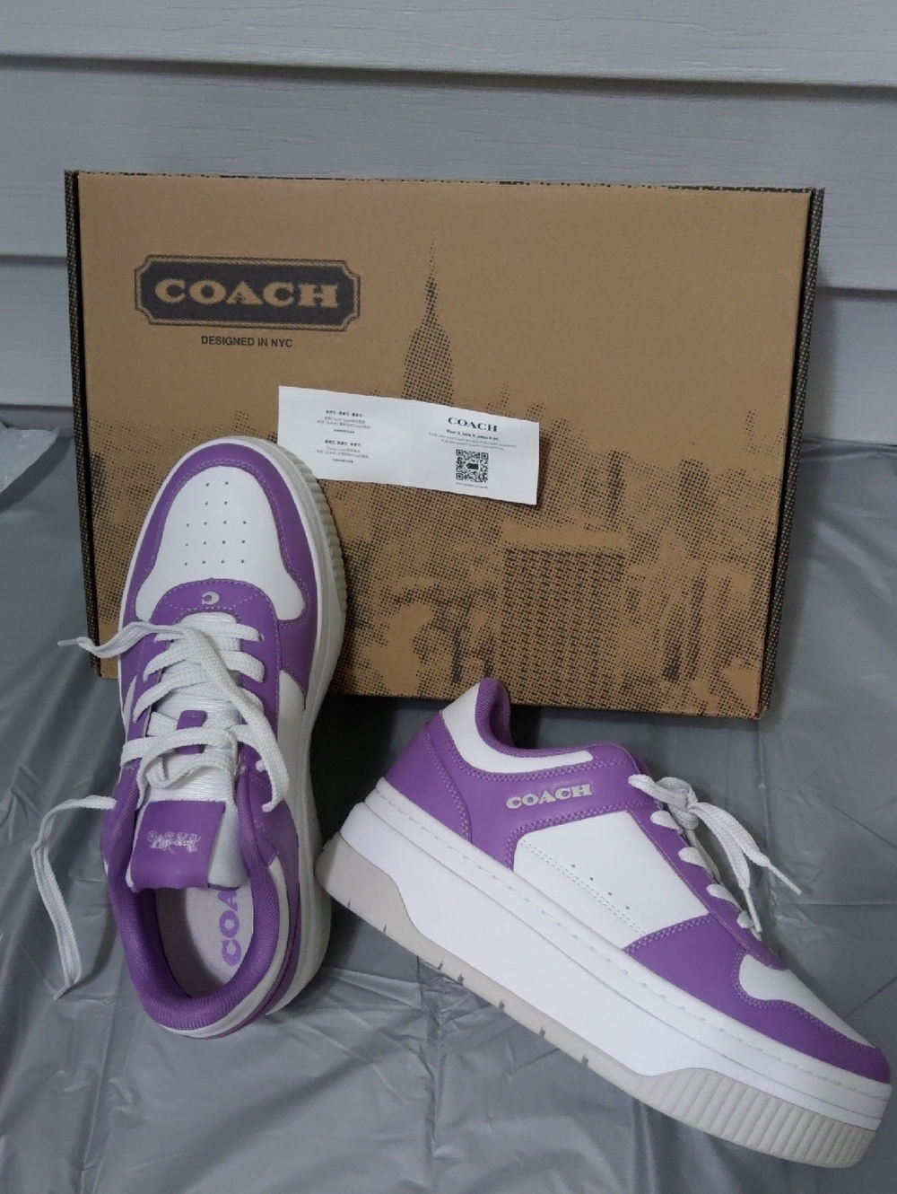 Coach White and Purple Platform Sneakers